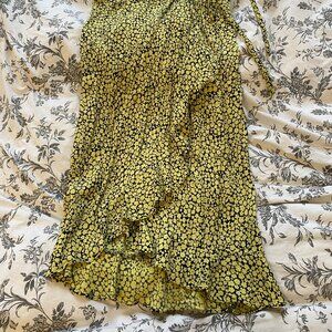 Yellow floral midi wrap skirt, size M